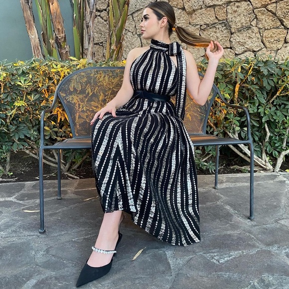 Micheal Kors  Metallic Stripe Jacquard Dress - Picture 1 of 2